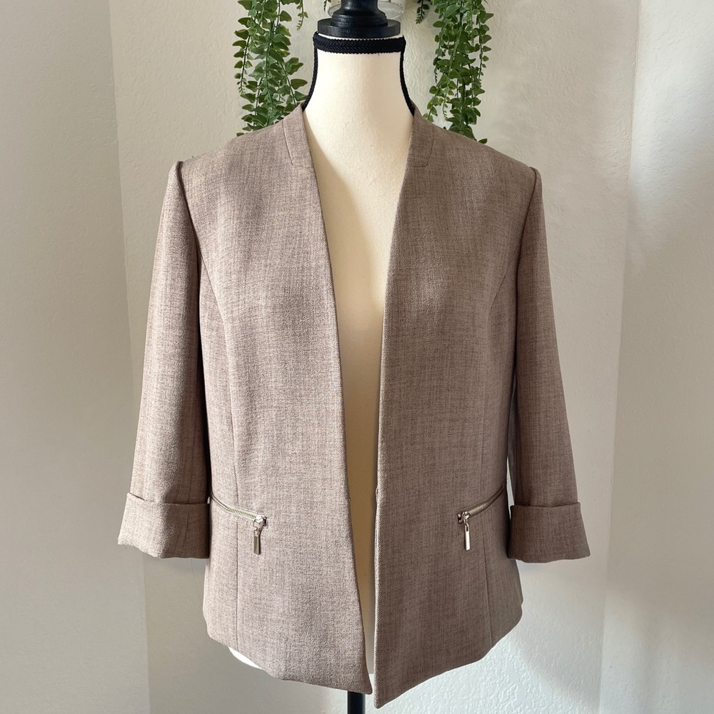 Kasper Petite 12 Collarless Zip Pocket Blazer